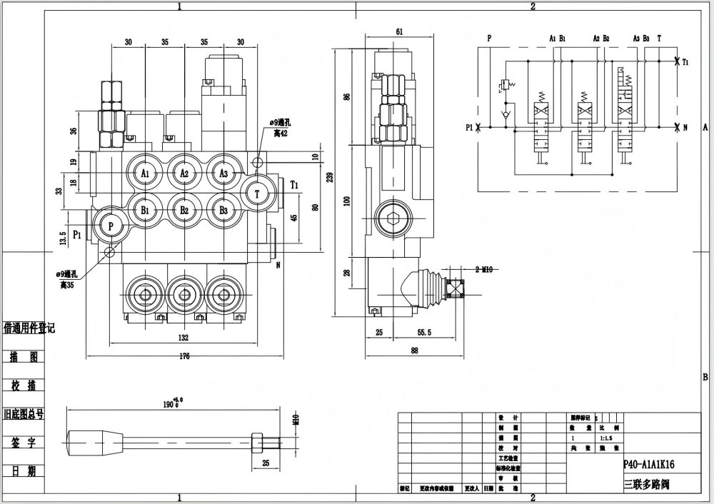 P40-G12-G38-2OT-QTW1 Manuel 3 Makara Monoblok Yönlendirmeli Vana drawing image