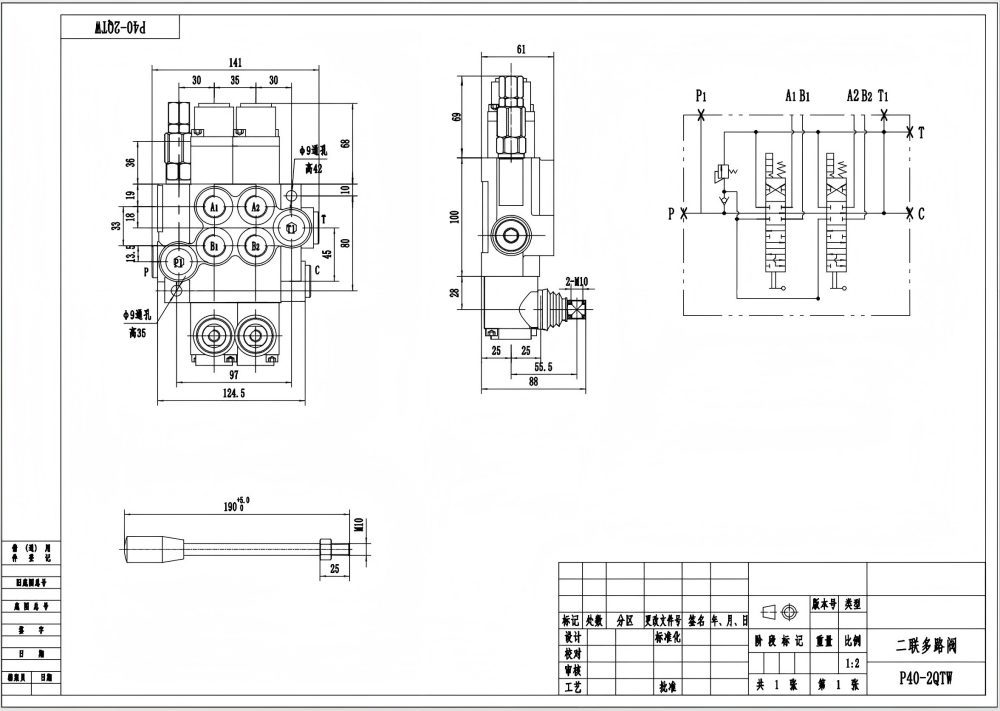 P40-G12-2QTW Manuel 2 Makara Monoblok Yönlendirmeli Vana drawing image