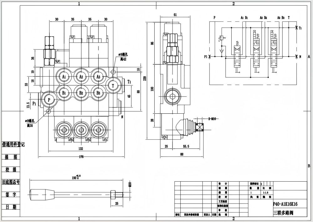 P40-G12-G38-OT-2QTW1 Manuel 3 Makara Monoblok Yönlendirmeli Vana drawing image