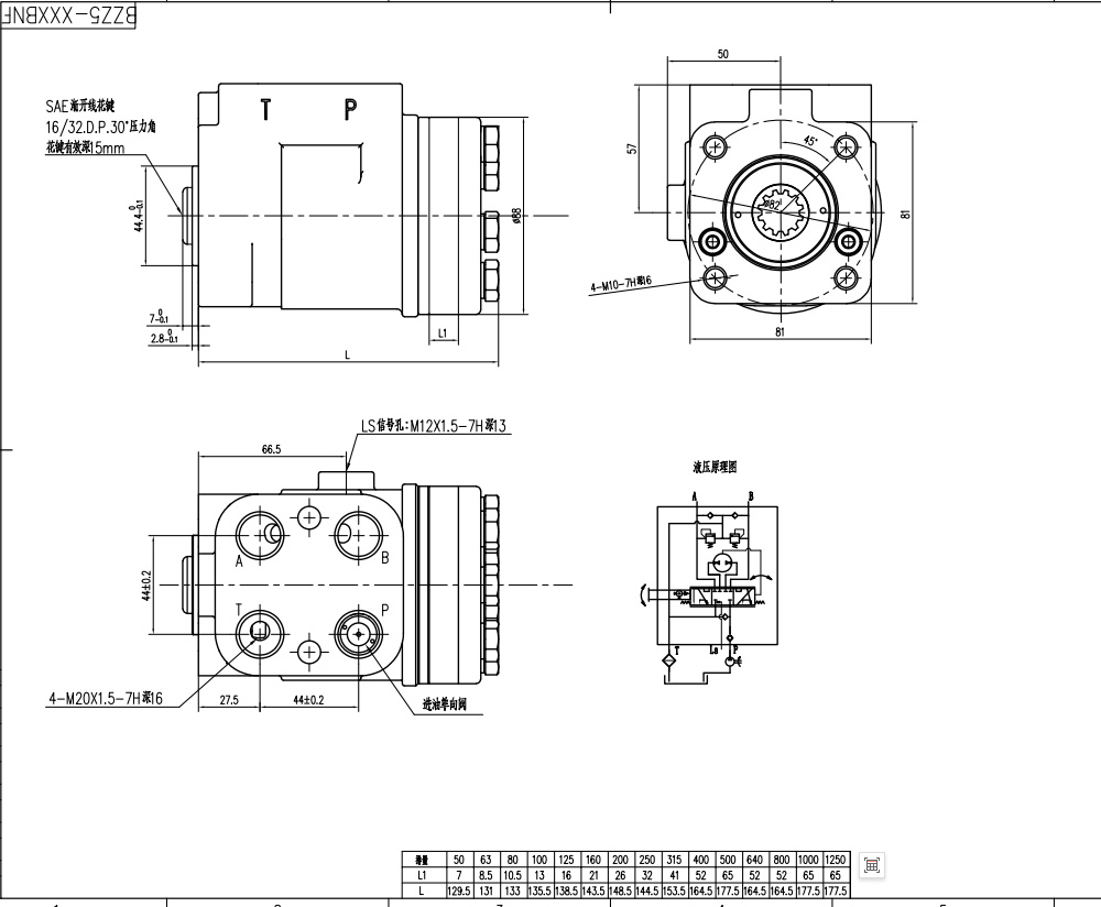 BZZ5-E100BKF 100 ml/r 7,5 L/dakika Direksiyon Ünitesi drawing image