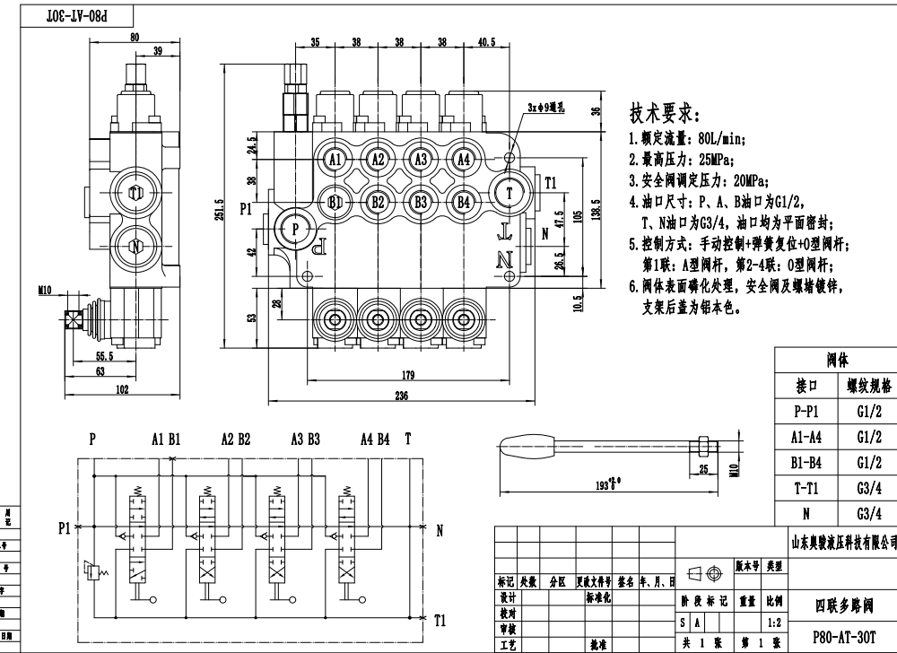 P80-G34-G12-AT-3OT Manuel 4 Makara Monoblok Yönlendirmeli Vana drawing image