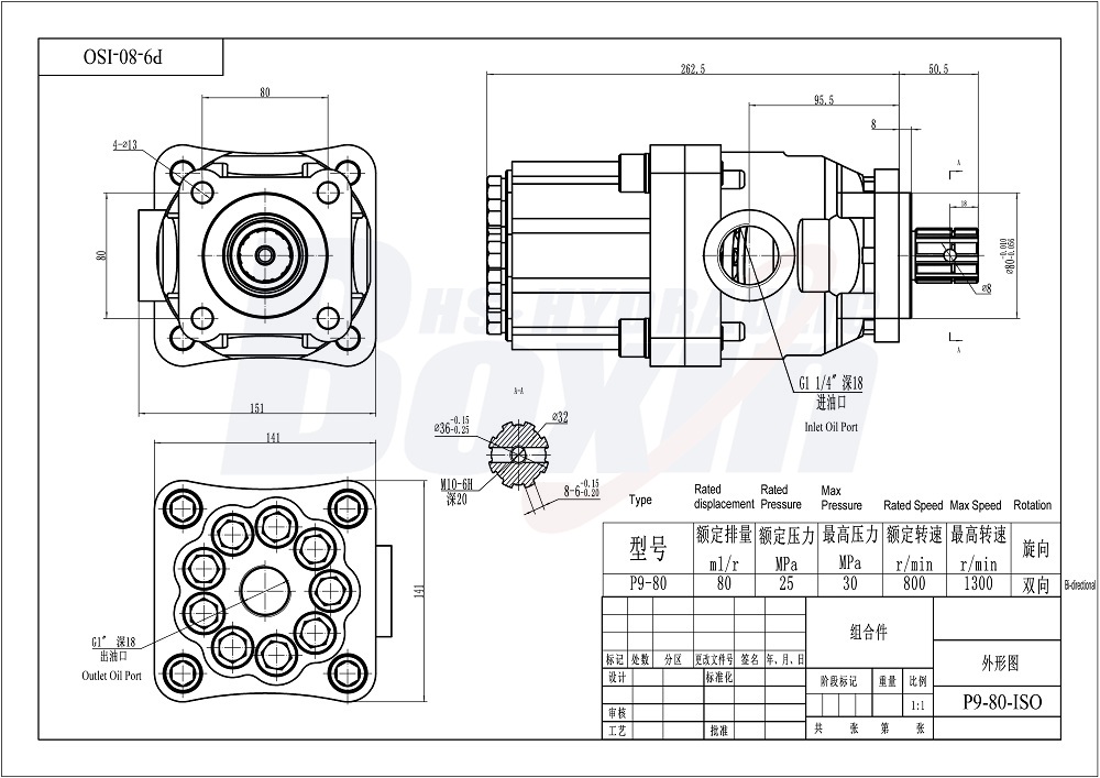 P9-80-H 80 cc/devir 25 MPa (3625 psi) Hidrolik Piston Pompası drawing image