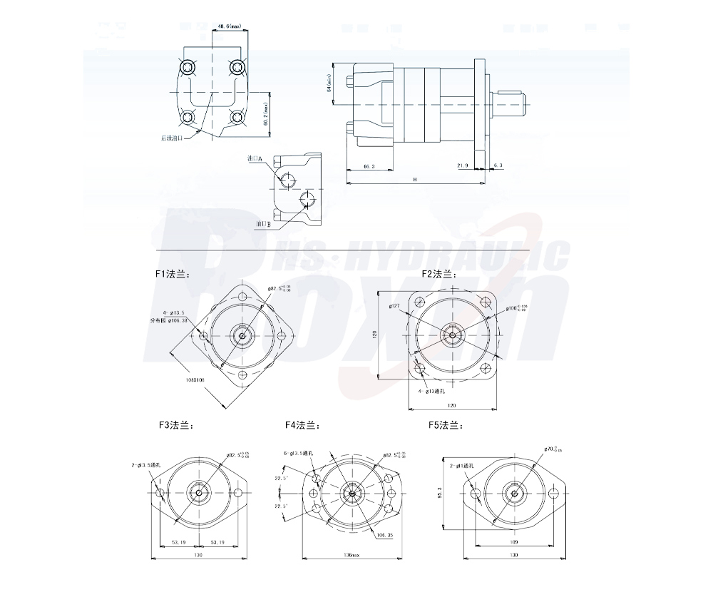 BM5 Manuel Yön Kontrol Valfli Motor 160 cc/d 75 L/dakika Hidrolik Motor drawing image