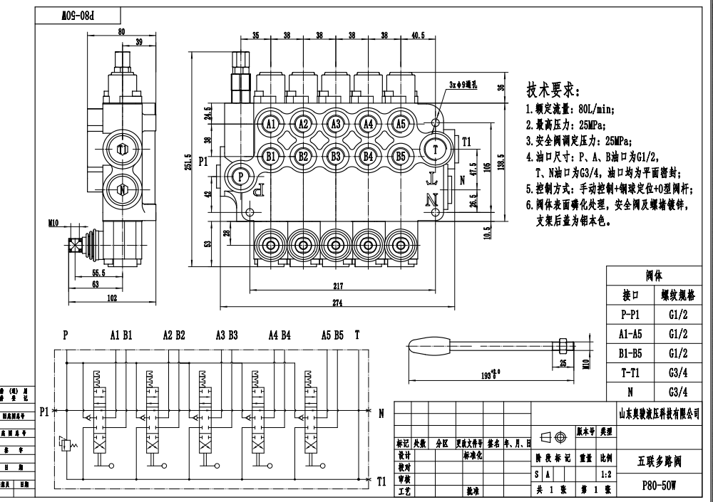 P80-G12-G34-OW Manuel 5 Makara Monoblok Yönlendirmeli Vana drawing image
