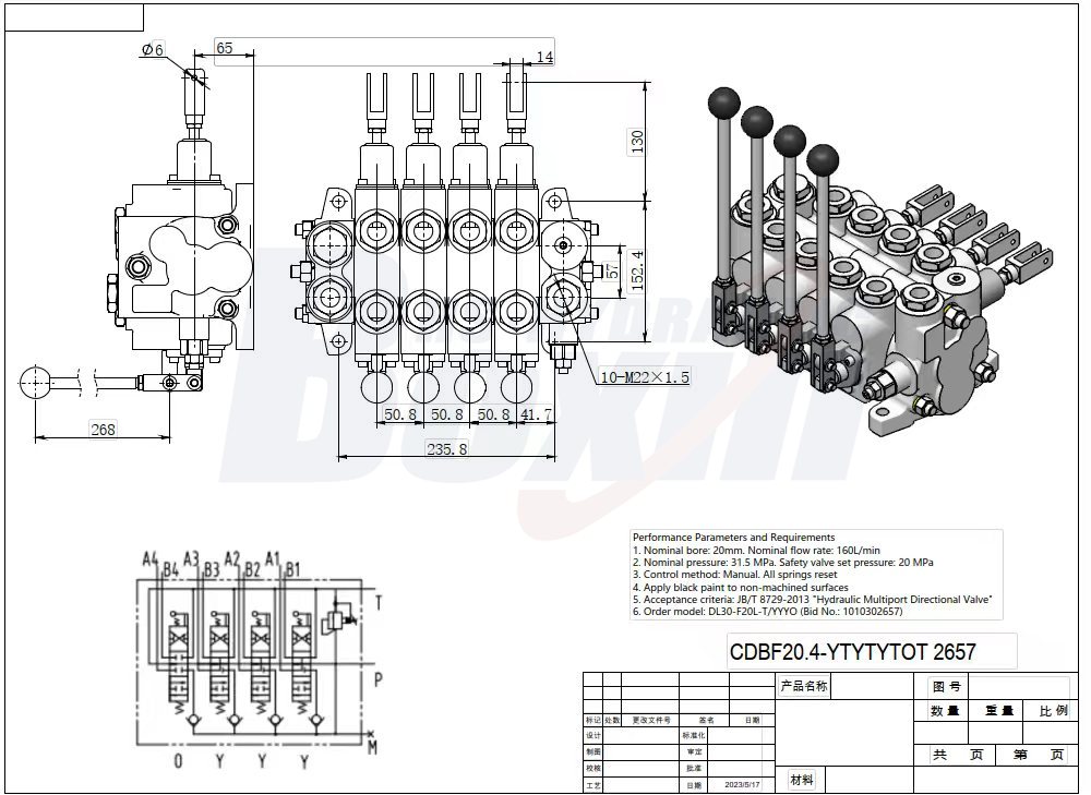 CDBF20 Manuel 4 Makara Hidrolik Distribütör drawing image