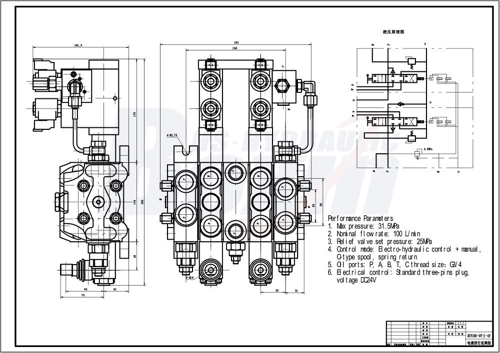 DCV100-OT-J-OT Elektrohidrolik 2 Makara Kesitsel Yönsel Valf drawing image