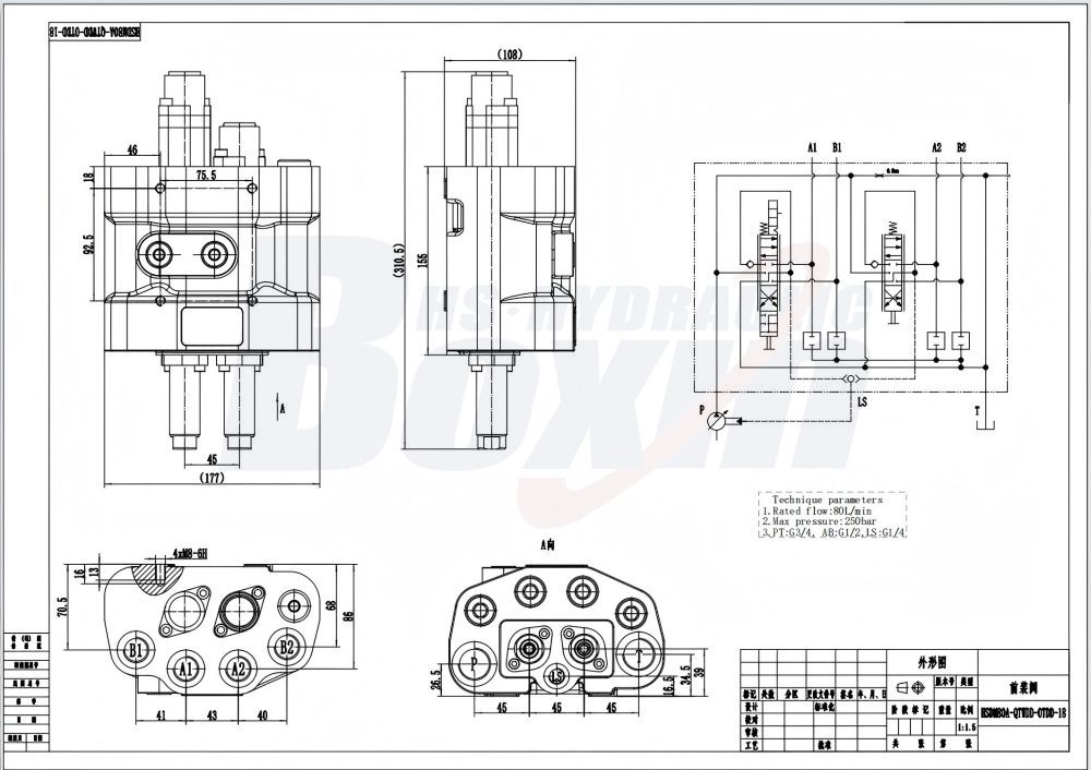 High Flow Monoblock Directional Valve Factory Supply drawing image